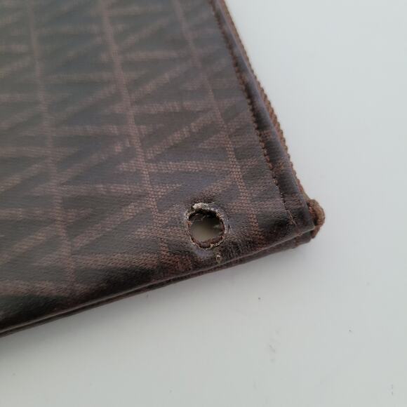 Valentino Vintage Pouch Wallet Zip Clutch Designer 7x4 Designer Brown Logo - Picture 10 of 10